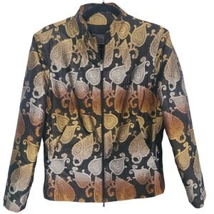 Dismero Italy Womens Large Paisley Brocade Zip Front Jacket Gold Bronze Metallic
